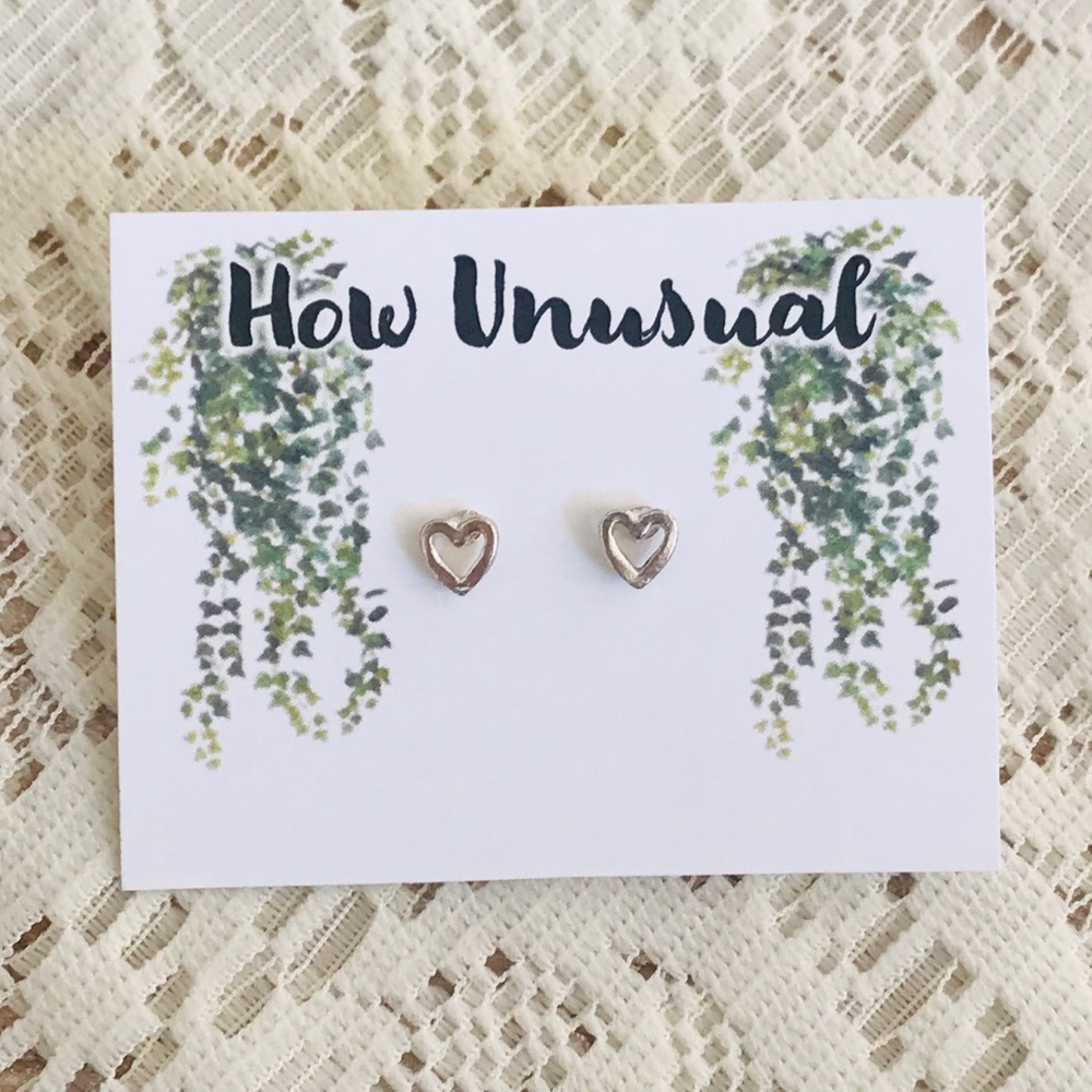 Gold Heart Outline Stud Earrings